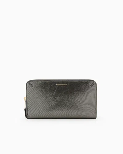 Giorgio Armani Official Store La Prima Wraparound Zip Wallet In Glossy Nubuck In Black