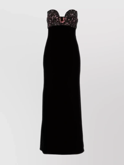 Giorgio Armani Lace-embellished Strapless Flared Dress In Black