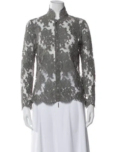 Pre-owned Giorgio Armani Lace Floral Print Jacket In Gray