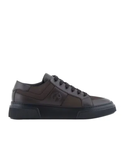 GIORGIO ARMANI LOGO-EMBELLISHED LEATHER SNEAKERS