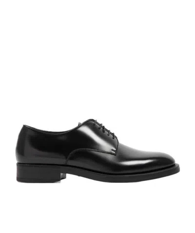 Giorgio Armani Almond Toe Lace-up Leather Shoes In Black