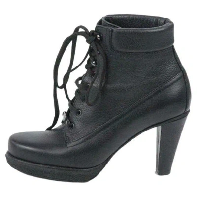 Pre-owned Giorgio Armani Laced Half Boot Size 35 1/2 In Black