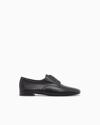 Giorgio Armani Laced Shoe In Leather With A Leather Sole In Black