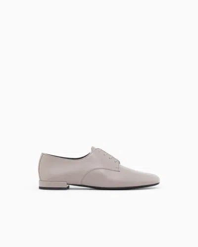 Giorgio Armani Laced Shoe In Leather With A Leather Sole In Neutral