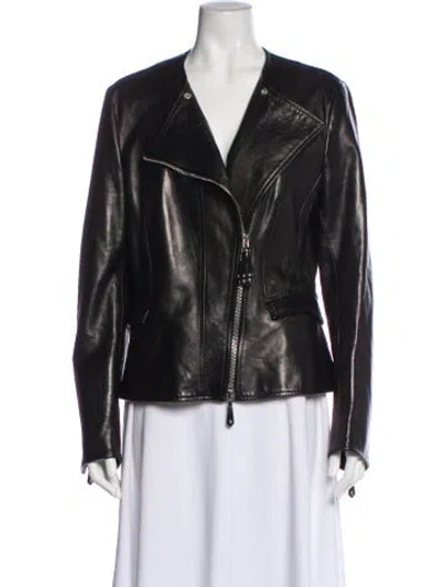 Pre-owned Giorgio Armani Lamb Leather Biker Jacket In Black