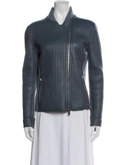 Pre-owned Giorgio Armani Lamb Leather Biker Jacket In Blue