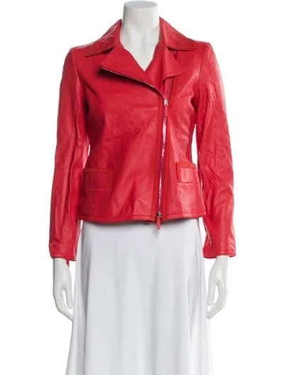 Pre-owned Giorgio Armani Lamb Leather Biker Jacket In Pink