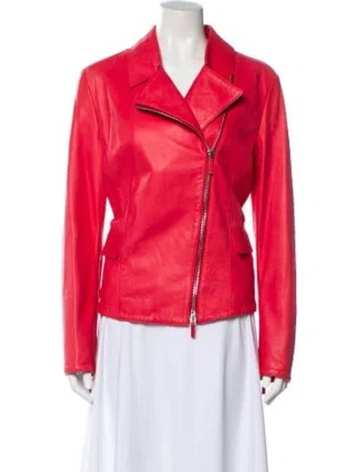 Pre-owned Giorgio Armani Lamb Leather Biker Jacket In Red