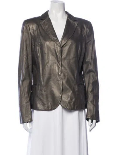 Pre-owned Giorgio Armani Lamb Leather Blazer In Metallic/silver