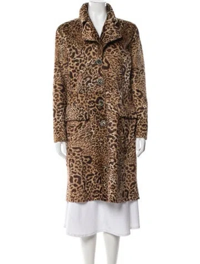 Pre-owned Giorgio Armani Lambskin Animal Print Faux Fur Coat In Brown