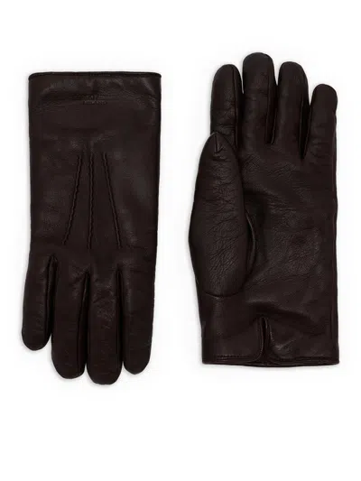 Giorgio Armani Lambskin Gloves In Brown