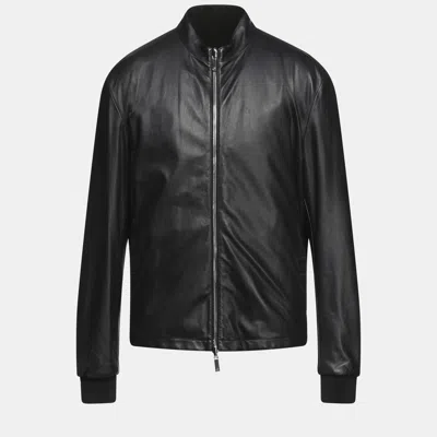 Pre-owned Giorgio Armani Lambskin Reversible Jacket 50 In Black