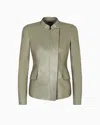 Giorgio Armani Fitted Nappa Leather Jacket In Green