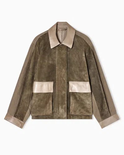 Giorgio Armani Lambskin Suede And Linen Oversized Blouson In Brown