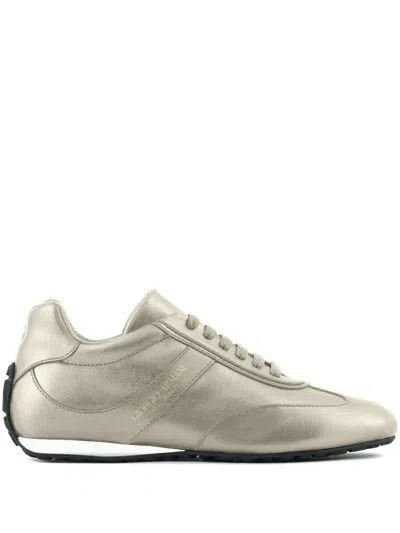 GIORGIO ARMANI LAMÉ-EFFECT LEATHER SNEAKERS