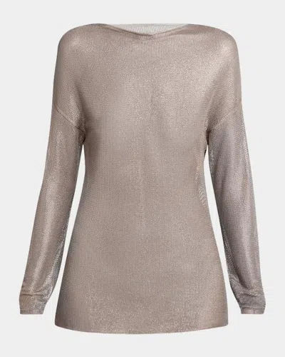 Giorgio Armani Laminated Mesh Long-sleeve Top In Brown