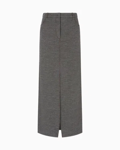 Giorgio Armani Langer Rock Aus Woll-jersey In Gray