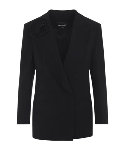 Giorgio Armani Lapel Collar Long-sleeved Blazer In Black