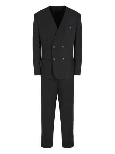 Giorgio Armani Lapel-free Double-breasted Suit In Black