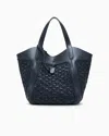Giorgio Armani Large Handbag In Leather And Fan-stitch Raffia In Blue