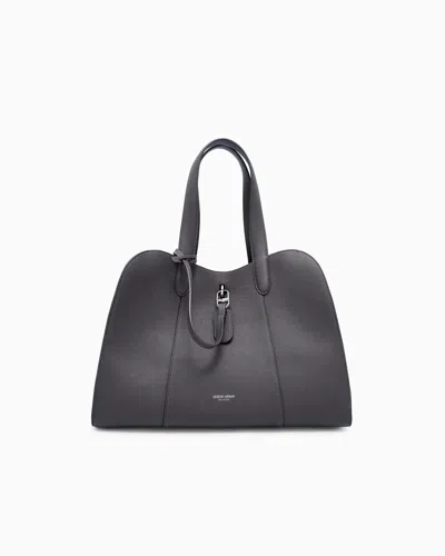 Giorgio Armani Large Pebbled Leather Tote Bag In Brown