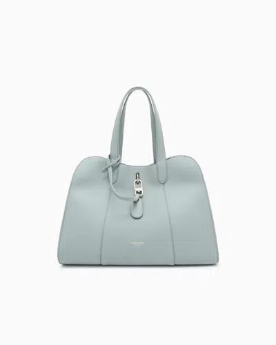 Giorgio Armani Large Pebbled Leather Tote Bag In Green