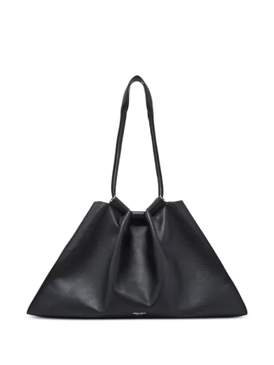 Giorgio Armani Large Pleated Leather Shoulder Bag In Black