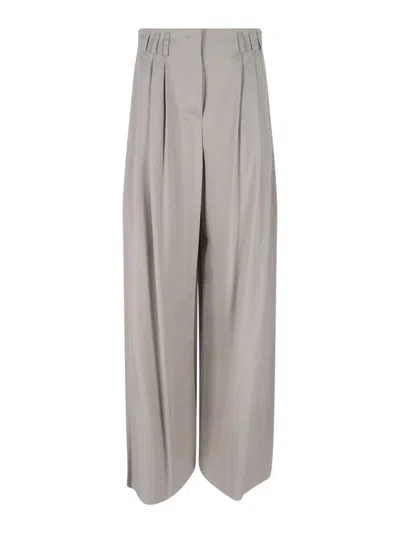 Giorgio Armani High-waisted Wide-leg Trousers With Front Pleats In Grey