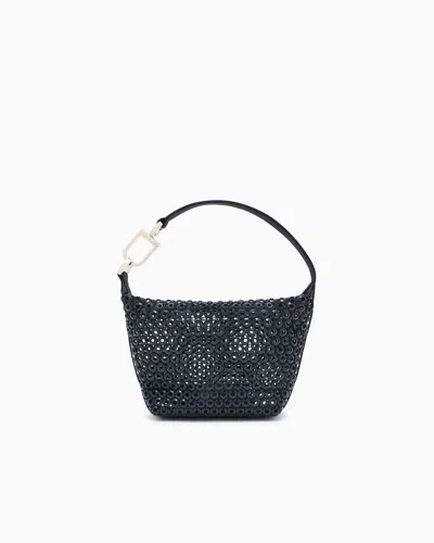 Giorgio Armani Laser-cut Satin And Rhinestone La Prima Soft Mini Handbag In Black