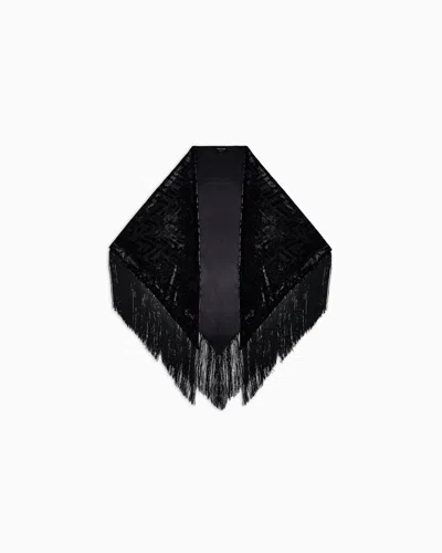 Giorgio Armani Laser-cut Velvet Shawl With Fringes In Black