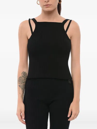 Giorgio Armani Layered Ribbed Top In Black