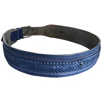 Pre-owned Giorgio Armani Le Collezioni Vintage Giorgio Armani Navy Blue 1980s Unisex Leather Braided Western 80s Belt