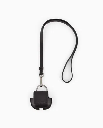 Giorgio Armani Leather Airpods Case With Strap In Black