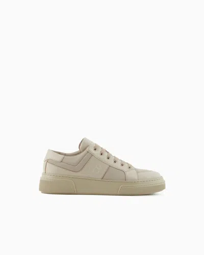 Giorgio Armani Nude Leather And Fabric Sneakers In Neutral