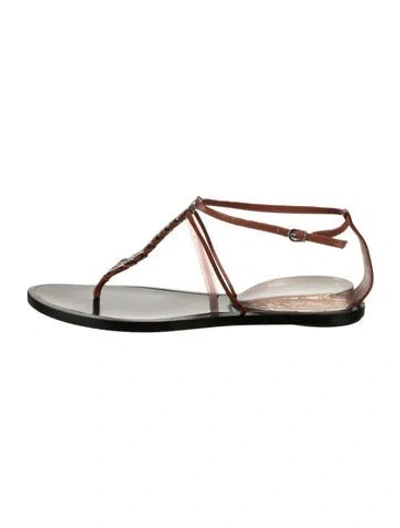 Pre-owned Giorgio Armani Leather Animal Print T-strap Sandals In Brown