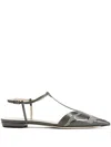 Giorgio Armani Pointed Leather Ballet Flats In Green