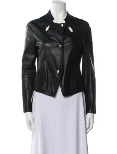 Pre-owned Giorgio Armani Leather Biker Jacket In Black