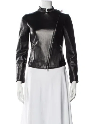 Pre-owned Giorgio Armani Leather Biker Jacket In Black