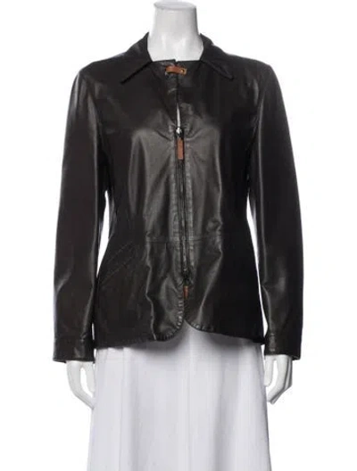 Pre-owned Giorgio Armani Leather Biker Jacket In Brown