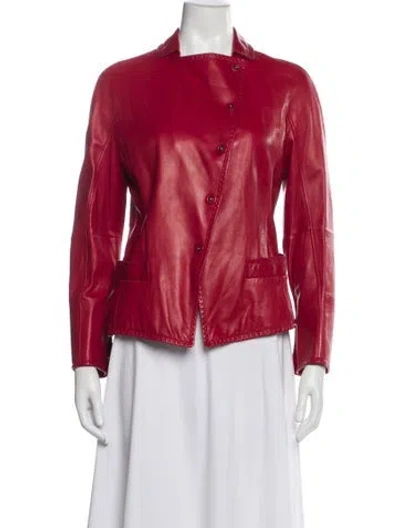 Pre-owned Giorgio Armani Leather Biker Jacket In Red