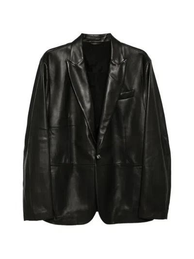 Giorgio Armani Leather Blazer In Black