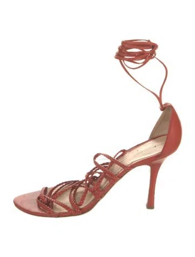 Pre-owned Giorgio Armani Leather Braided Accents Sandals In Orange