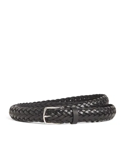 Giorgio Armani Leather Braided Belt In Black