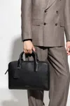 Giorgio Armani Logo-stamp Leather Laptop Bag In Black