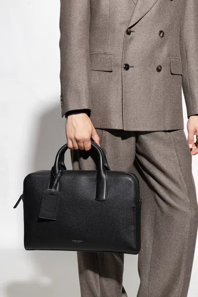 Giorgio Armani Leather Briefcase In Black