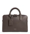 Giorgio Armani Official Store Pebbled Leather Briefcase In Brown