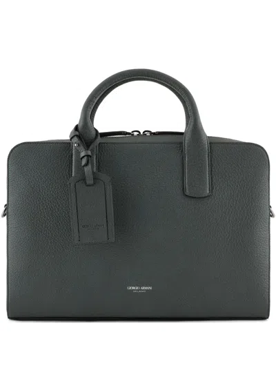 Giorgio Armani Leather Briefcase In Green