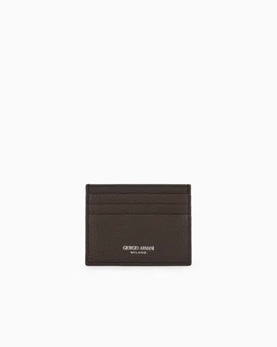 Giorgio Armani Official Store Leather Card Holder In Dunkelbraun