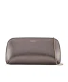 Giorgio Armani Logo Metallic Leather Clutch In Gray
