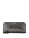 Giorgio Armani Logo Metallic Leather Clutch In Grey